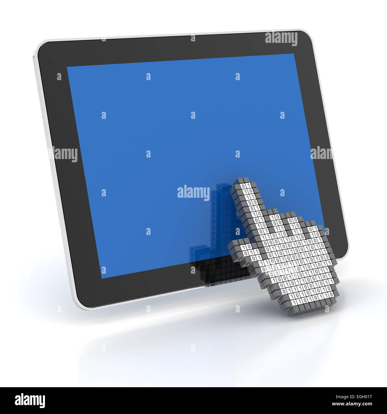 Hand cursor clicking a digital tablet with copyspace, 3d render Stock Photo