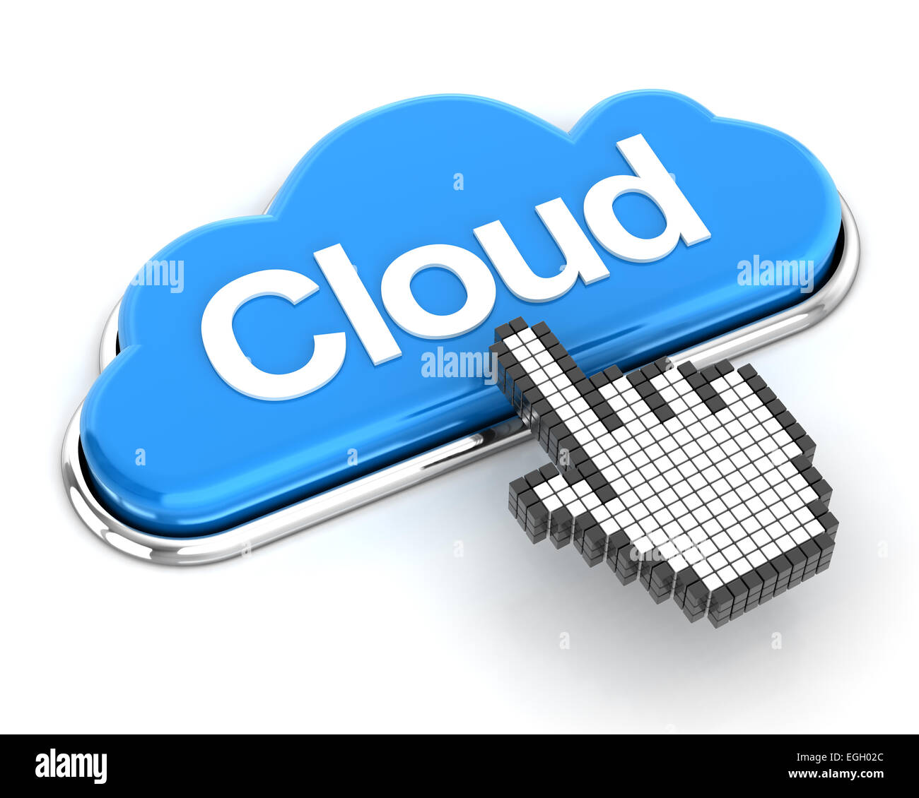 Hand cursor clicking a cloud button, 3d render Stock Photo