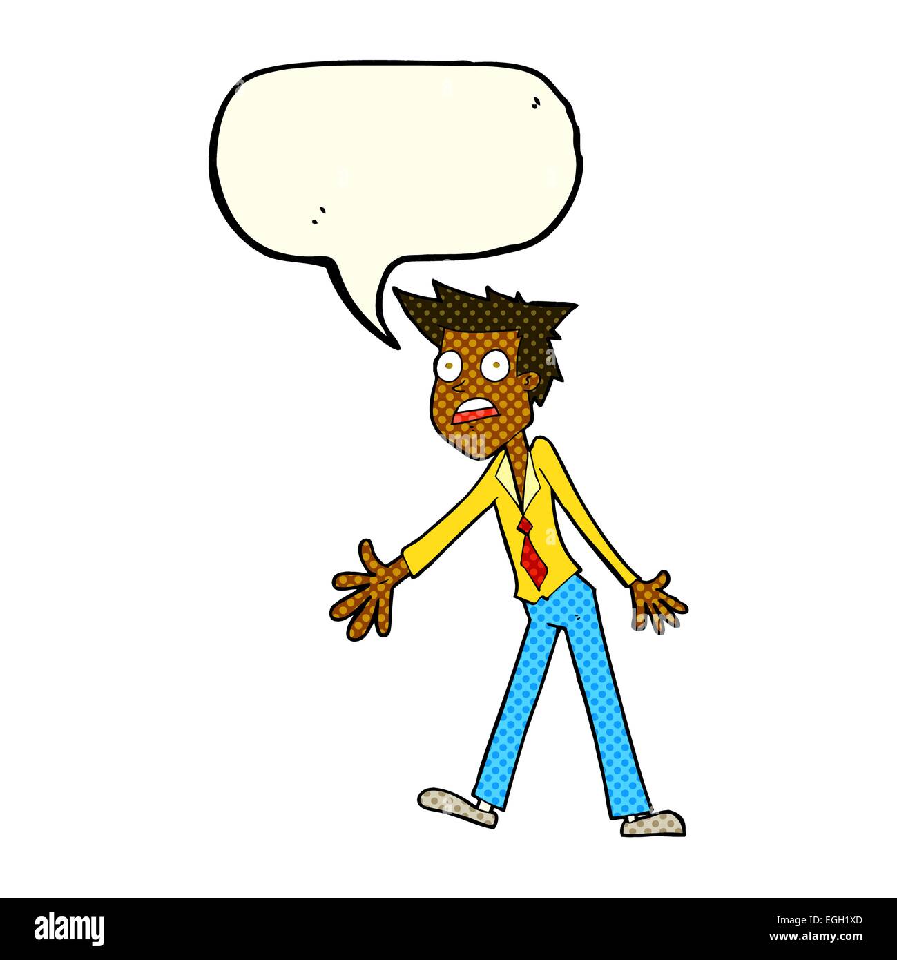 cartoon stressed man with speech bubble 