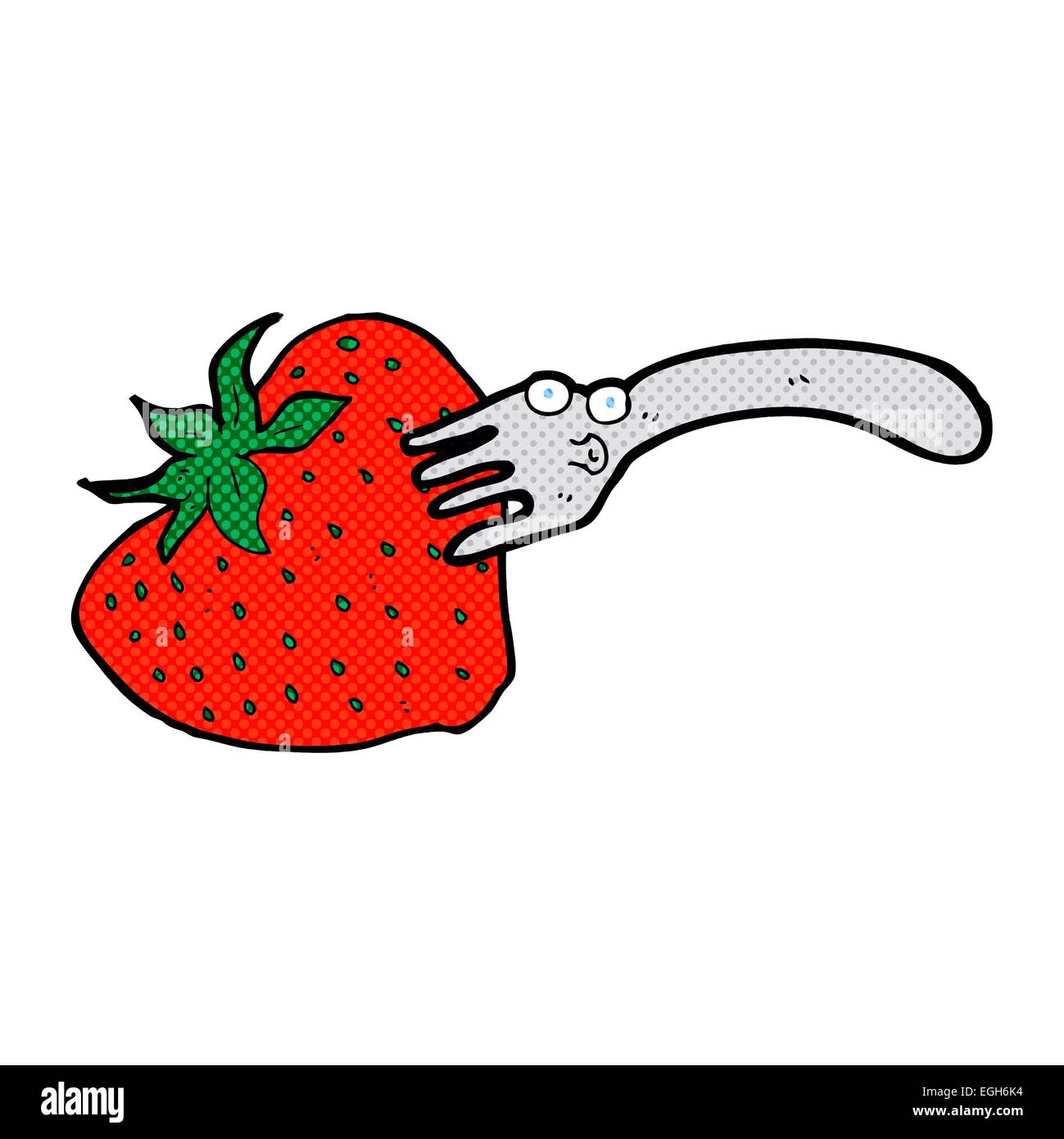 cartoon fork in giant strawberry Stock Vector