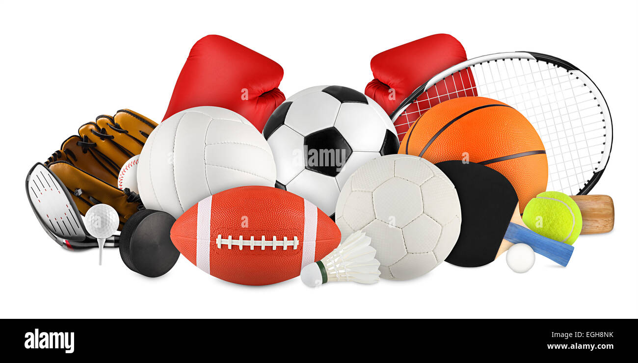 sports equipment on white background Stock Photo