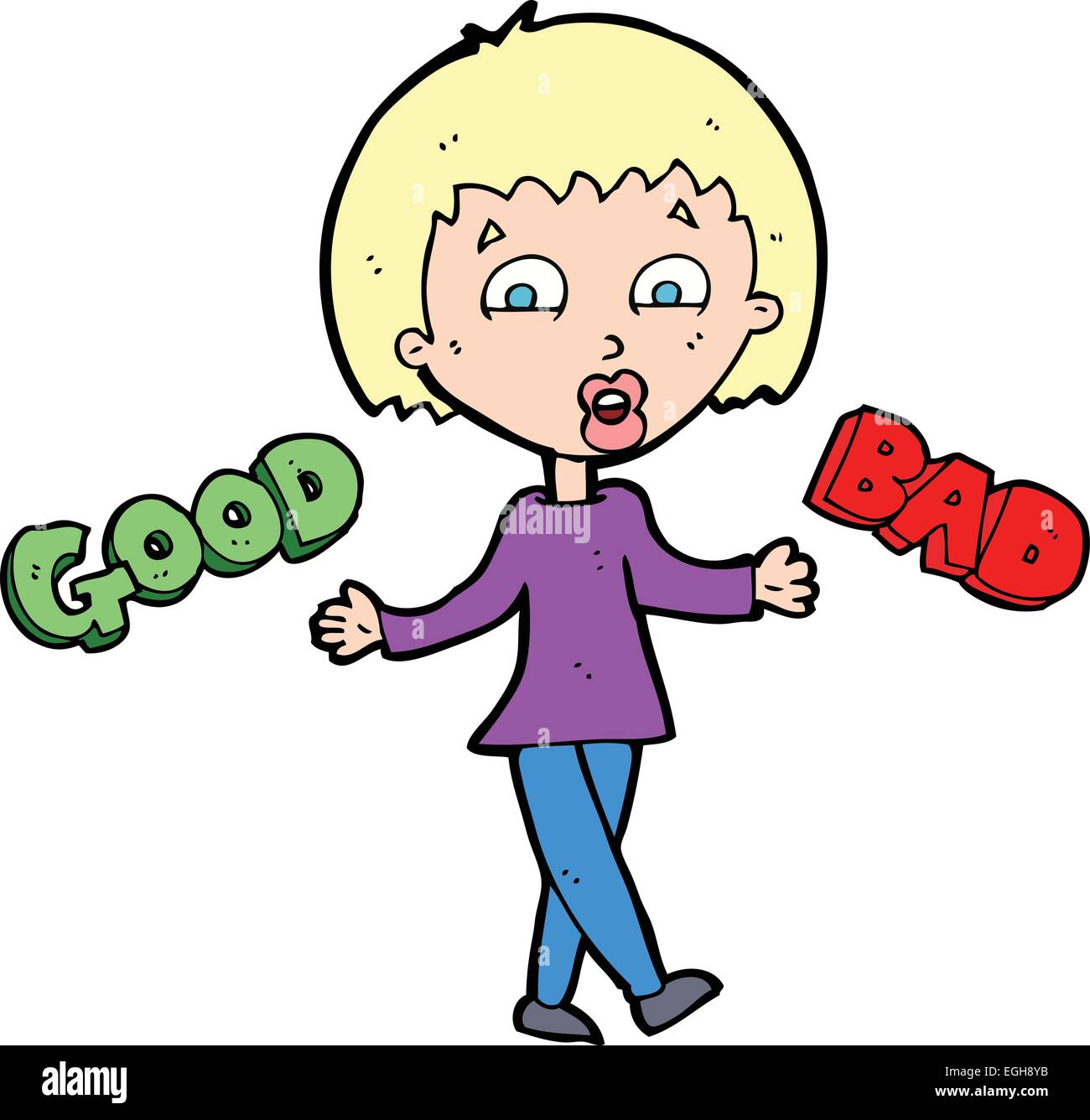 cartoon woman weighing up good and bad options Stock Vector Image & Art ...