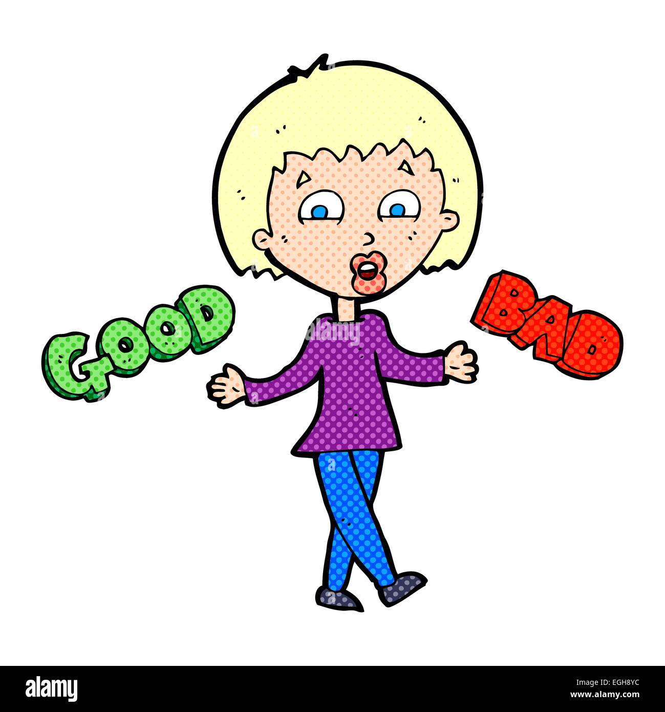 cartoon woman weighing up good and bad options Stock Vector Image & Art ...