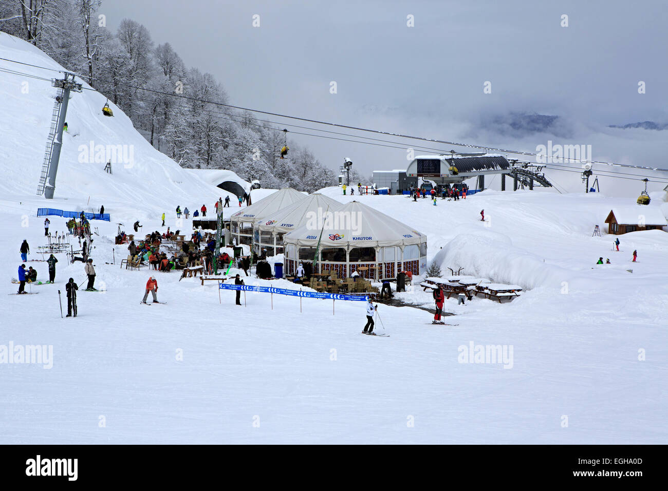 Cafe in the mountains at an altitude of 1600 meters. Stock Photo