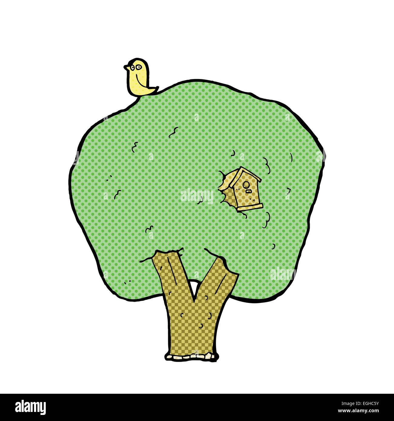 retro comic book style cartoon tree with birdhouse Stock Vector Image ...