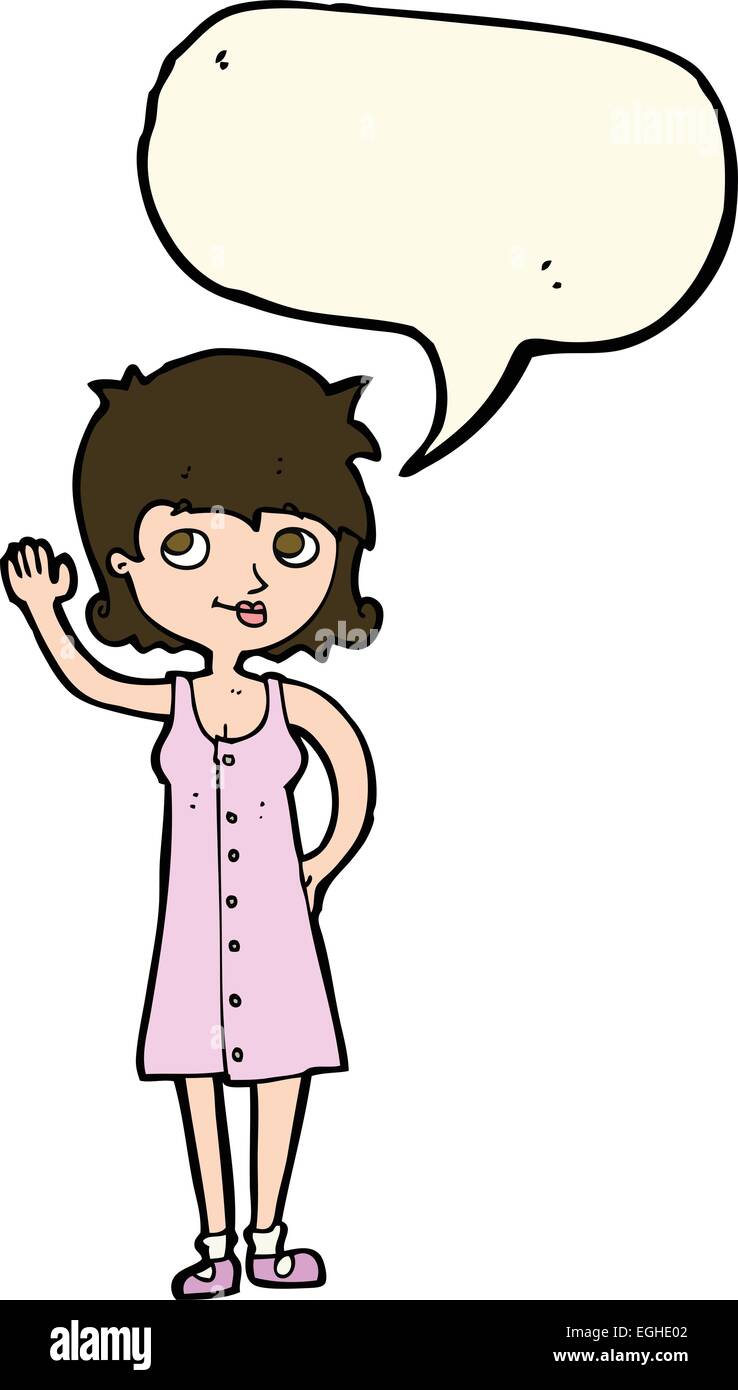 cartoon pretty woman waving with speech bubble Stock Vector Image & Art ...