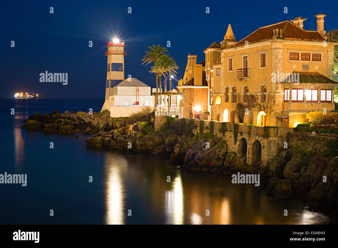 View of Santa Marta lighthouse and Municipal museum of Cascais, in Portugal. Stock Photo