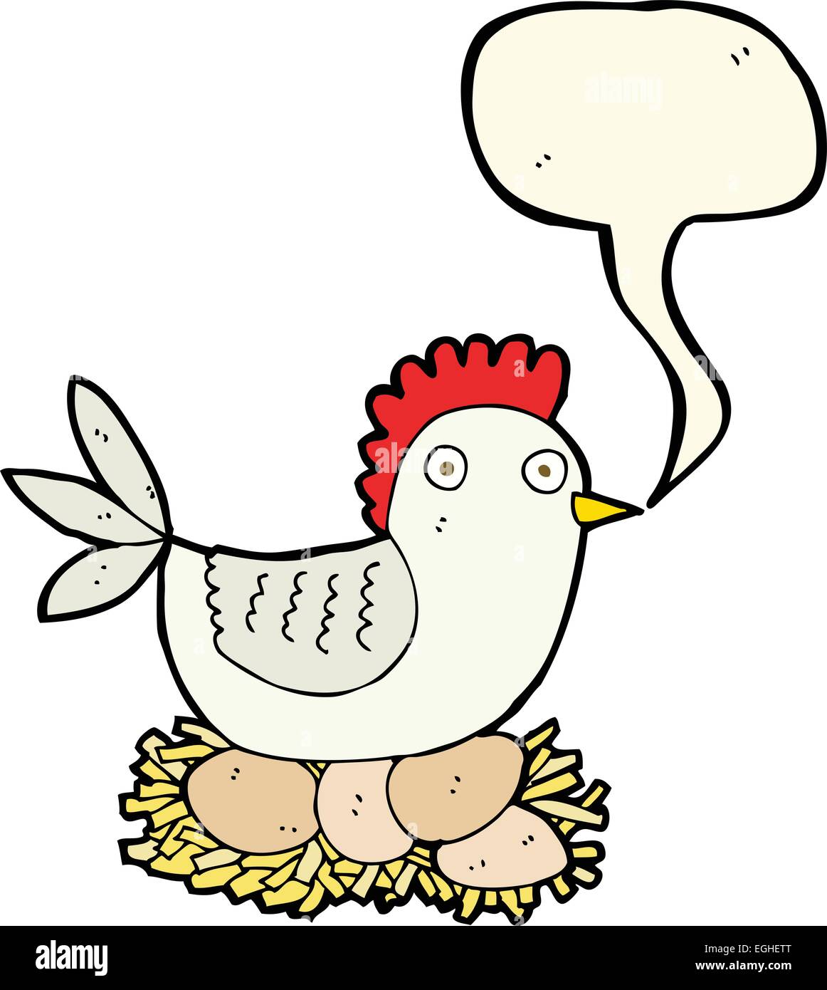 cartoon hen on eggs with speech bubble Stock Vector