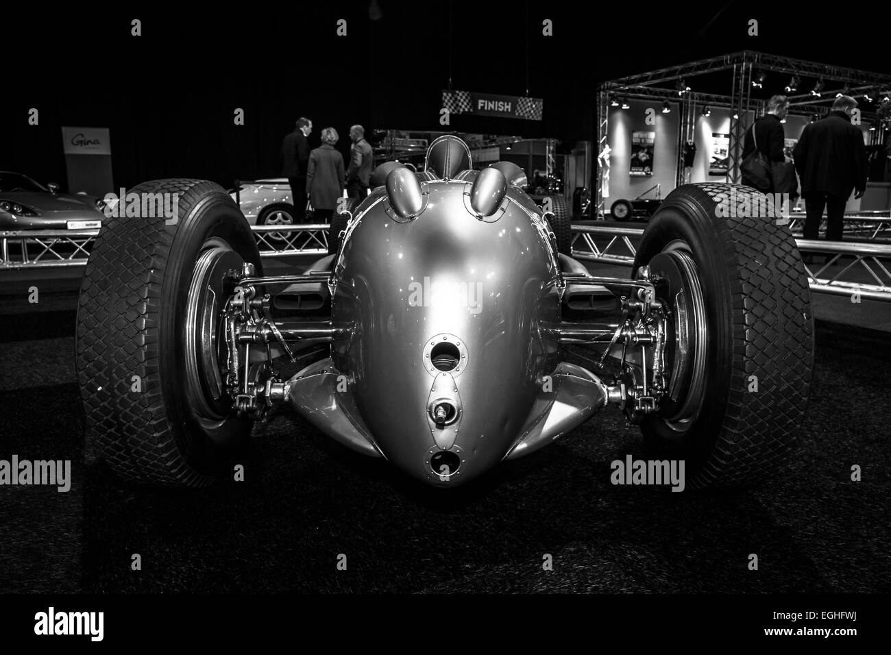 The Grand Prix racing car Auto Union Type A, 1934. Rear view. Black and ...