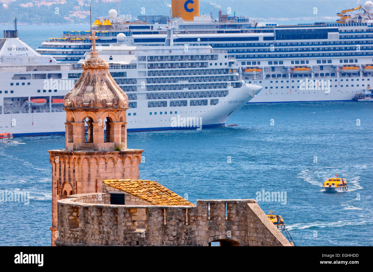 Cruise ships docked near the old part of Dubrovnik, Crotia Stock Photo
