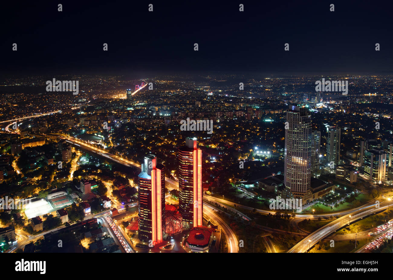 View from the skyscraper Istanbul Sapphire over financial district and the Bosphorus, Istanbul, European side, Turkey Stock Photo