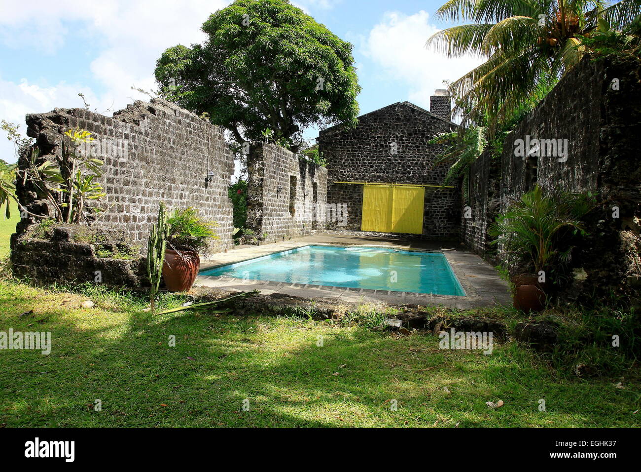 windmill build with solid rocks.Ancient buildings may found at trou d eau douce east part of Mauritius Stock Photo