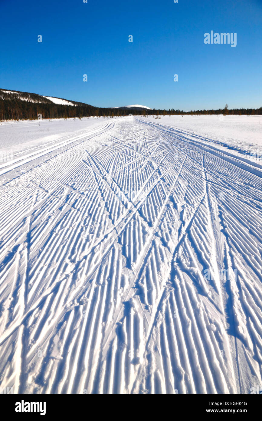 Ski tracks, Finland, Lapland. Stock Photo