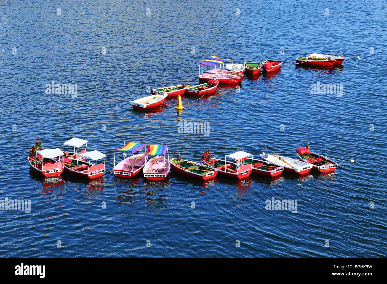 Numerous colorful boats moored in Cockle Bay - Darling Harbour, Sydney, NSW. Stock Photo