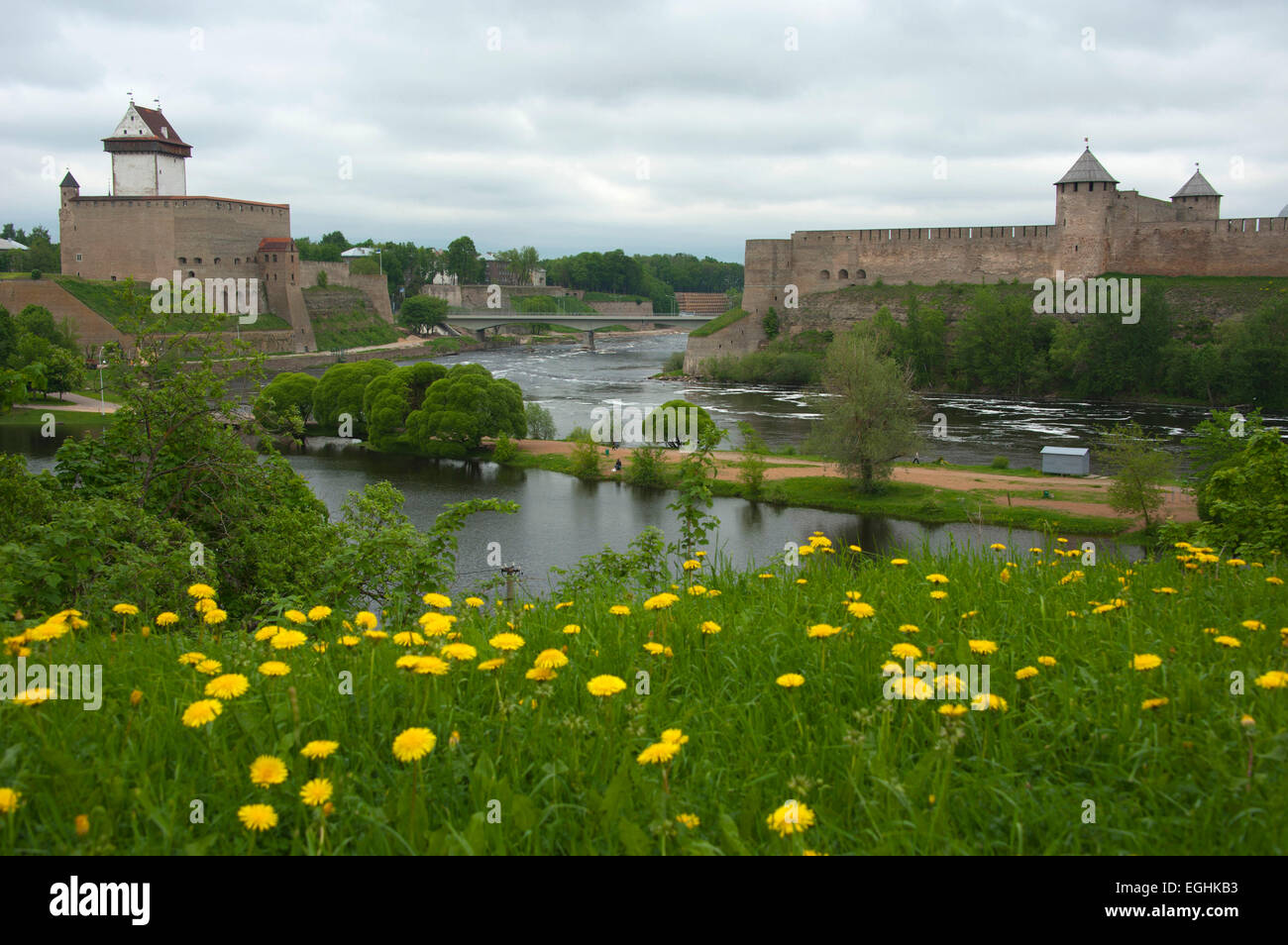Hermann Castle, Narva, Estonia, Baltic states, Europe/view to Ivangorod fortress in Russia Stock Photo