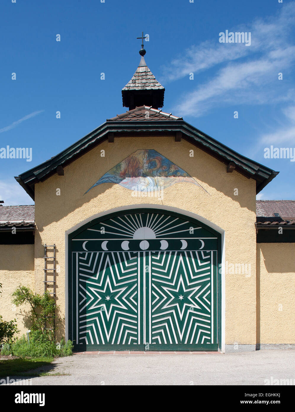 Entrance to Gut Aich Priory, European Abbey, St. Gilgen, Salzkammergut, Salzburg State, Austria Stock Photo