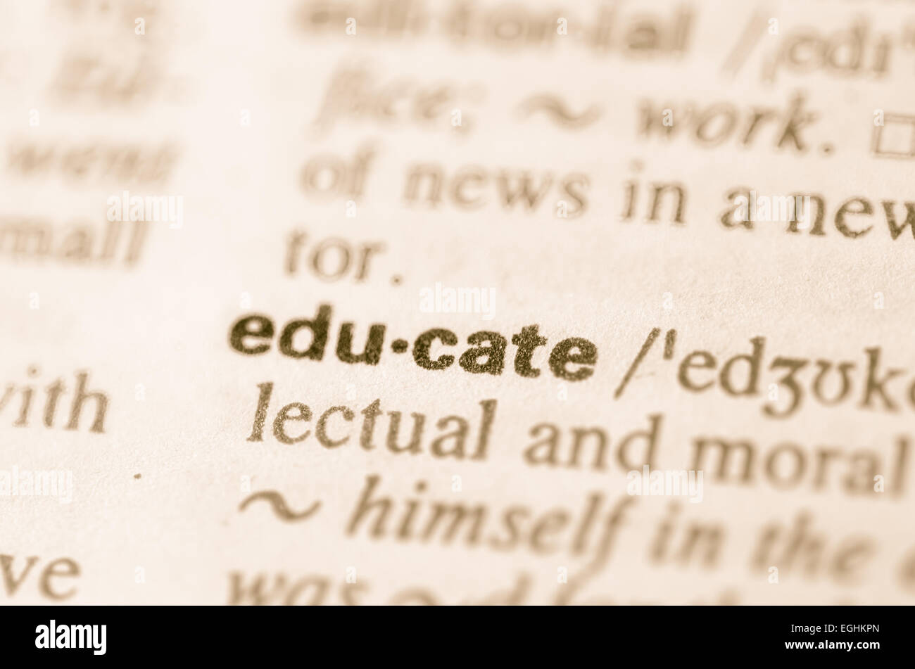 Definition of word educate  in dictionary Stock Photo