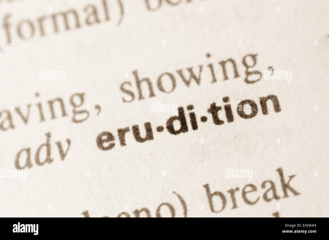 Definition of word erudition in dictionary Stock Photo - Alamy