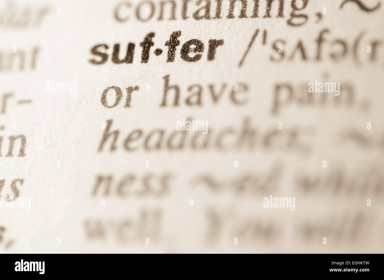Definition of word suffer in dictionary Stock Photo