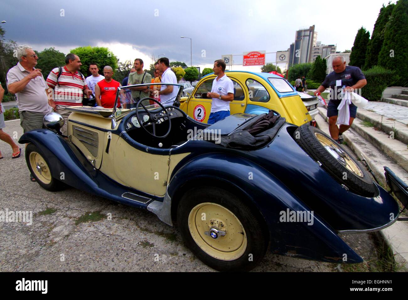 Visitors attend an annual retro cars parade in Varna, Bulgaria