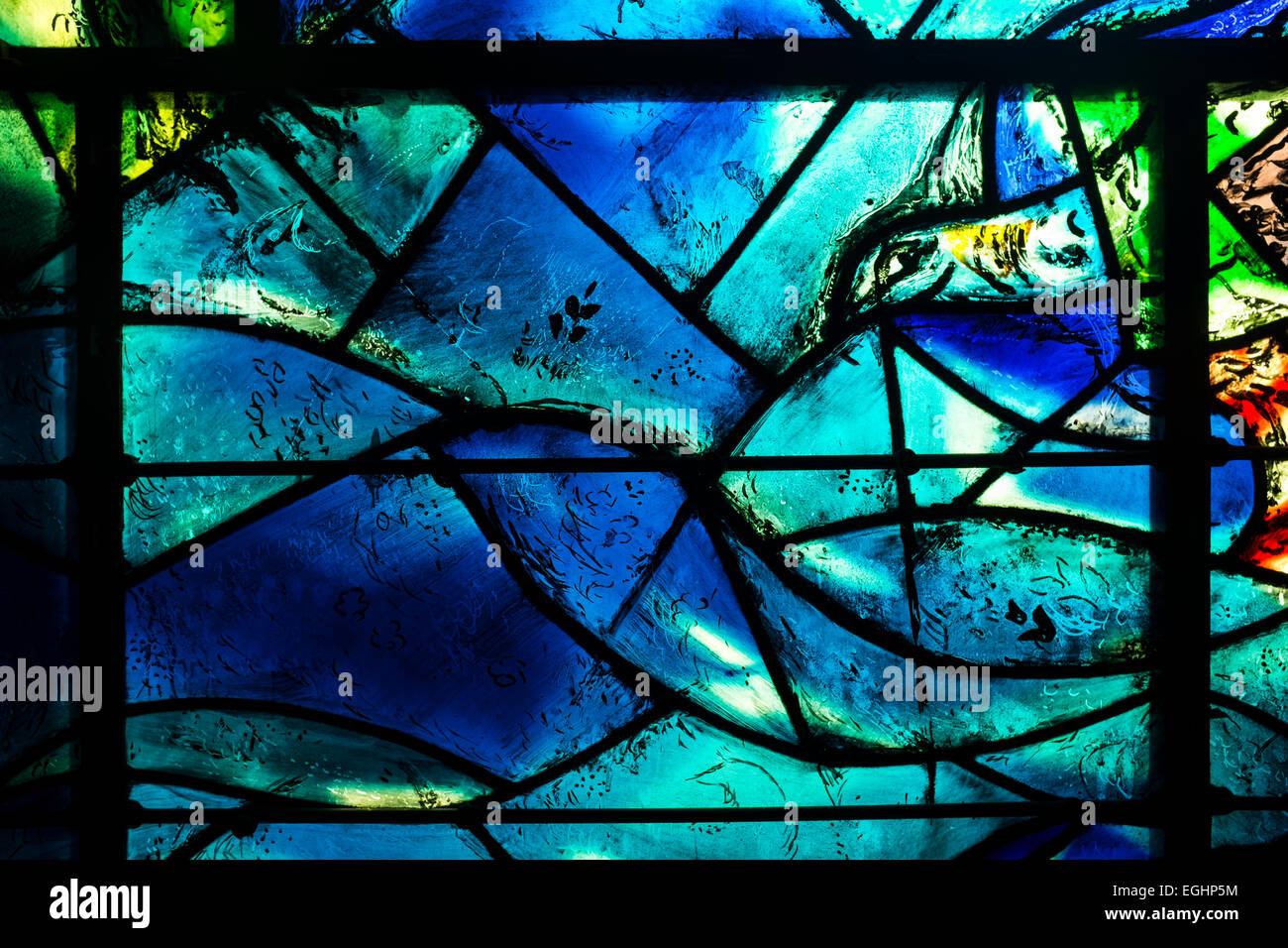Stained glass at  the 'National Museum Marc Chagall Biblical Message' ('Musée national message biblique Marc Chagall') Stock Photo