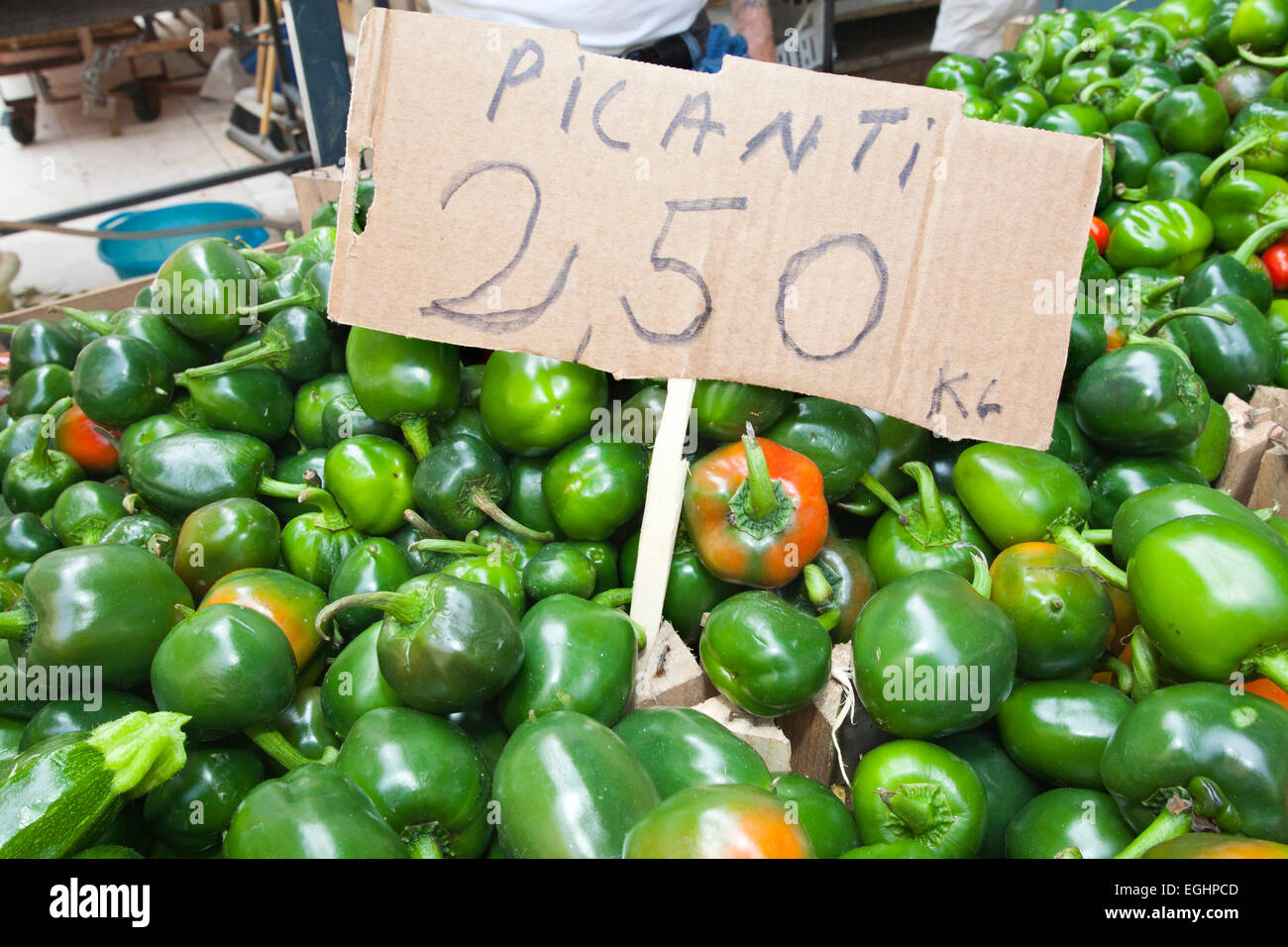 green peppers, market, old town, crotone, calabria, italy, europe Stock Photo