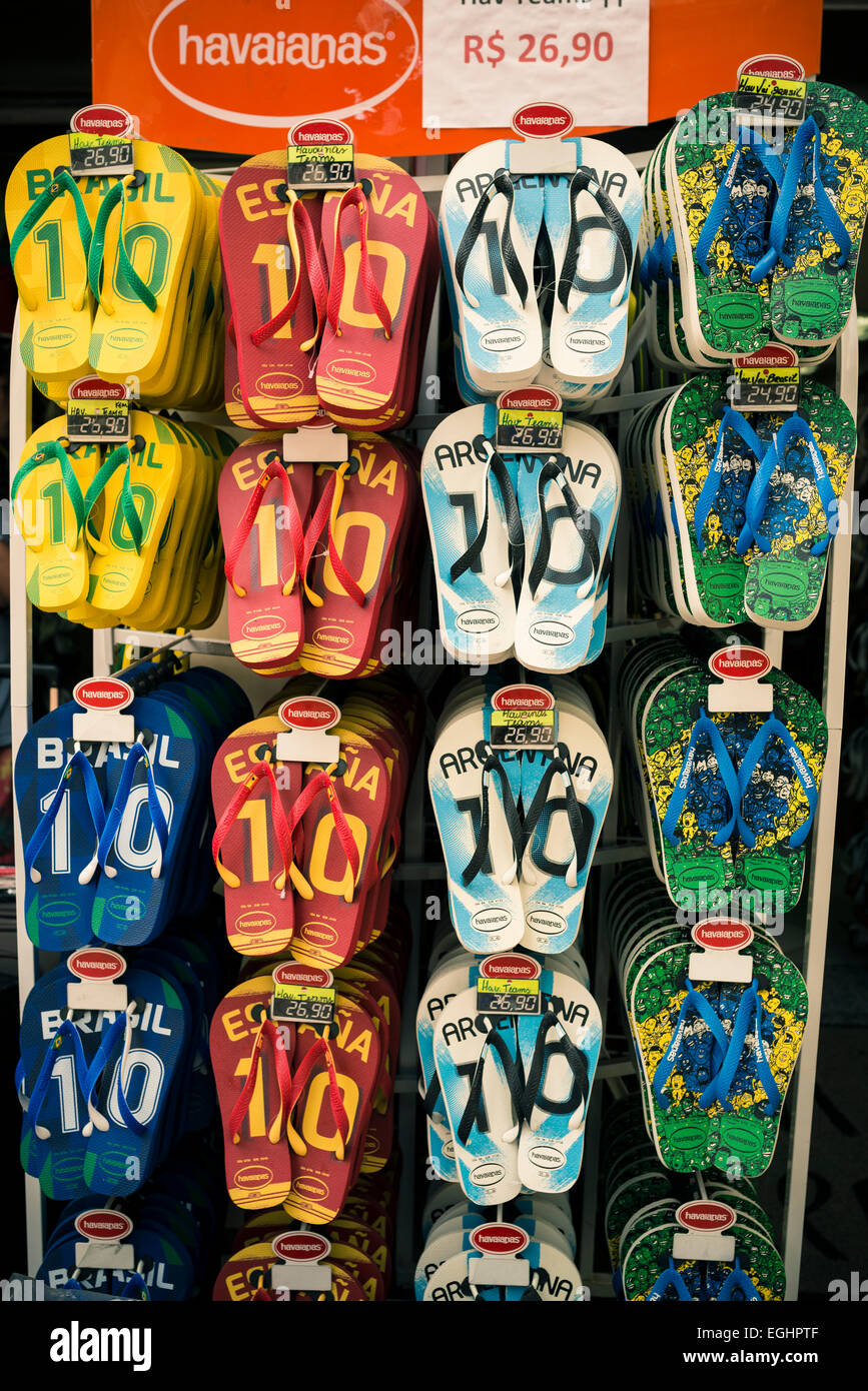 Flip flops in souvenir shop, Rio De Janeiro, Brazil Stock Photo