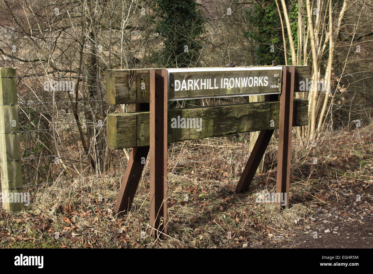 Darkhill Ironworks railway sign, Stock Photo