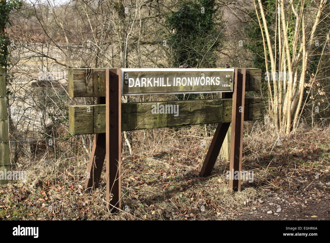 Darkhill Ironworks railway sign, Stock Photo