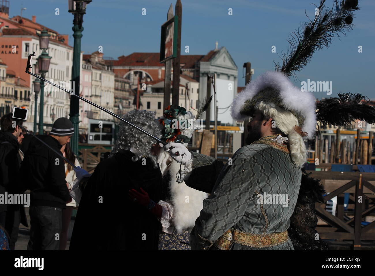 Carnival selfie Venice carnival costumes Stock Photo