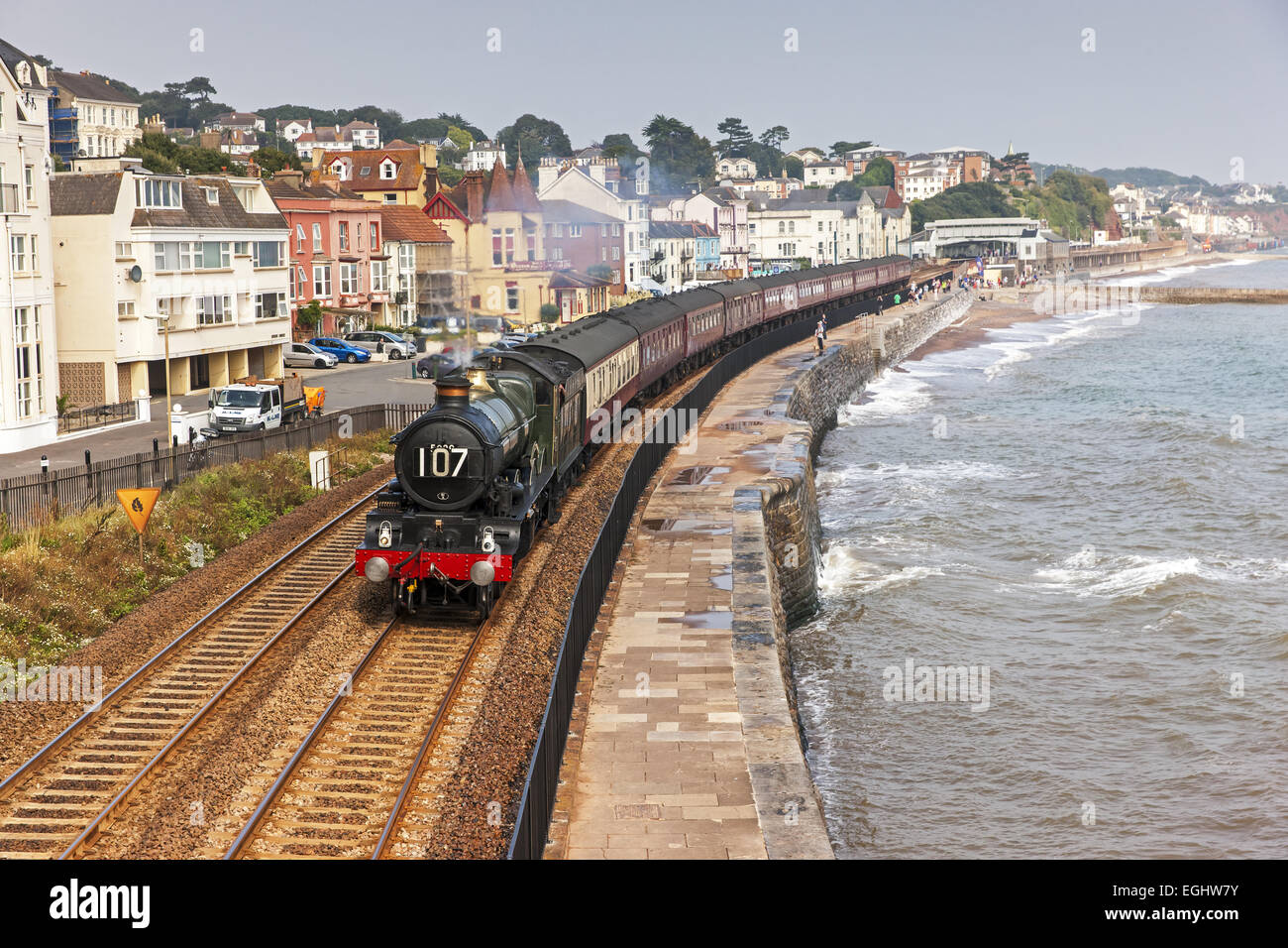 The Cathedrals Express Steaming Over The Sea Wall Stock Photo