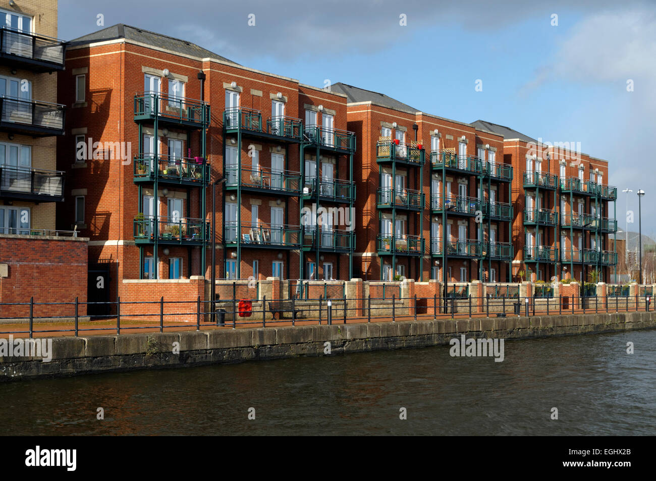 Flats besides Roath Basin, Cardiff Bay, Wales, UK Stock Photo Alamy