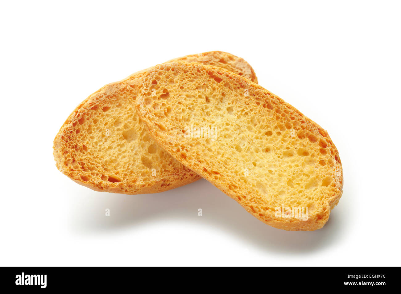 dried sliced baguette on white Stock Photo