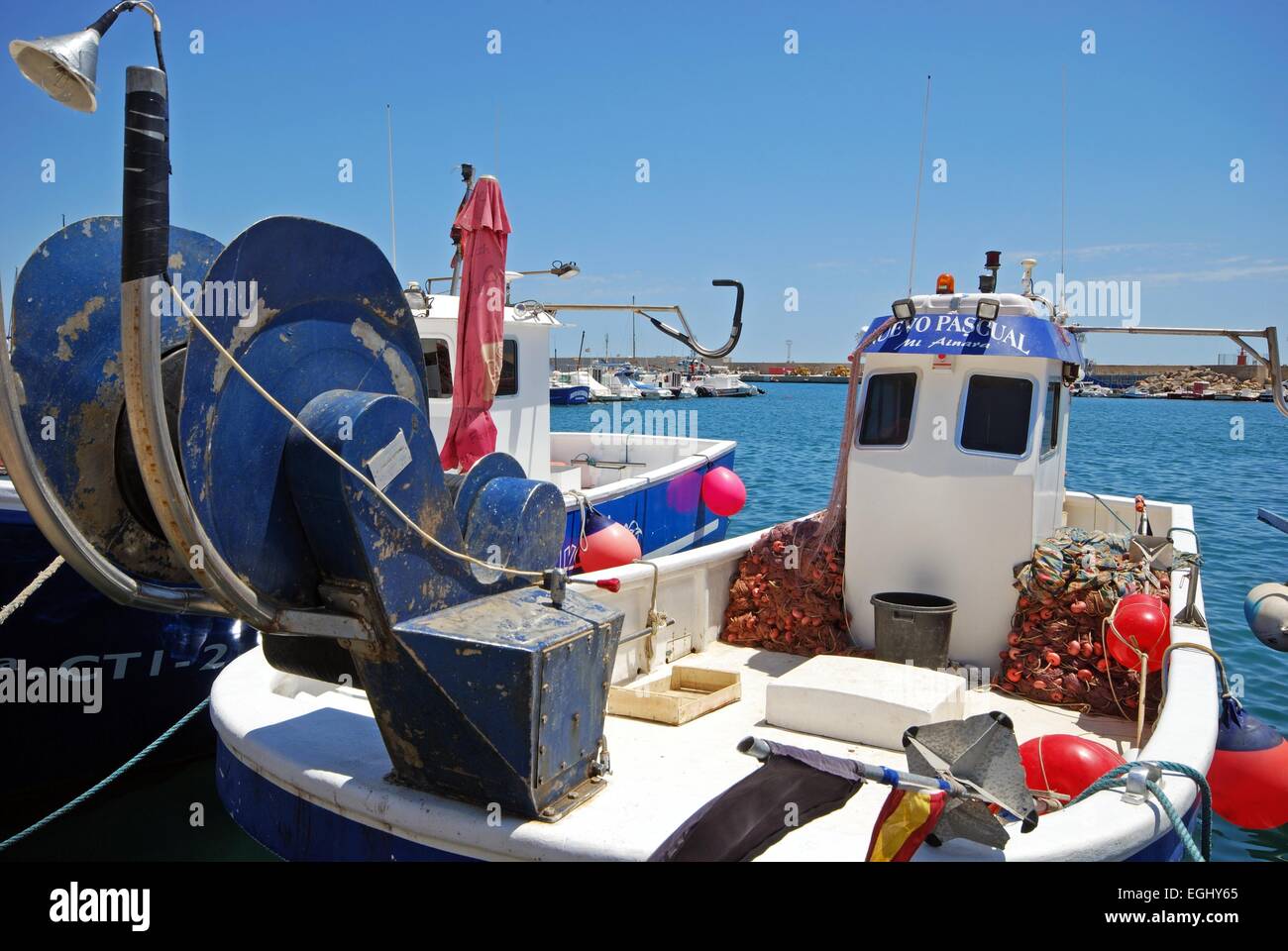 Traditional Spanish fishing boats in the harbour, Garrucha, Almeria ...