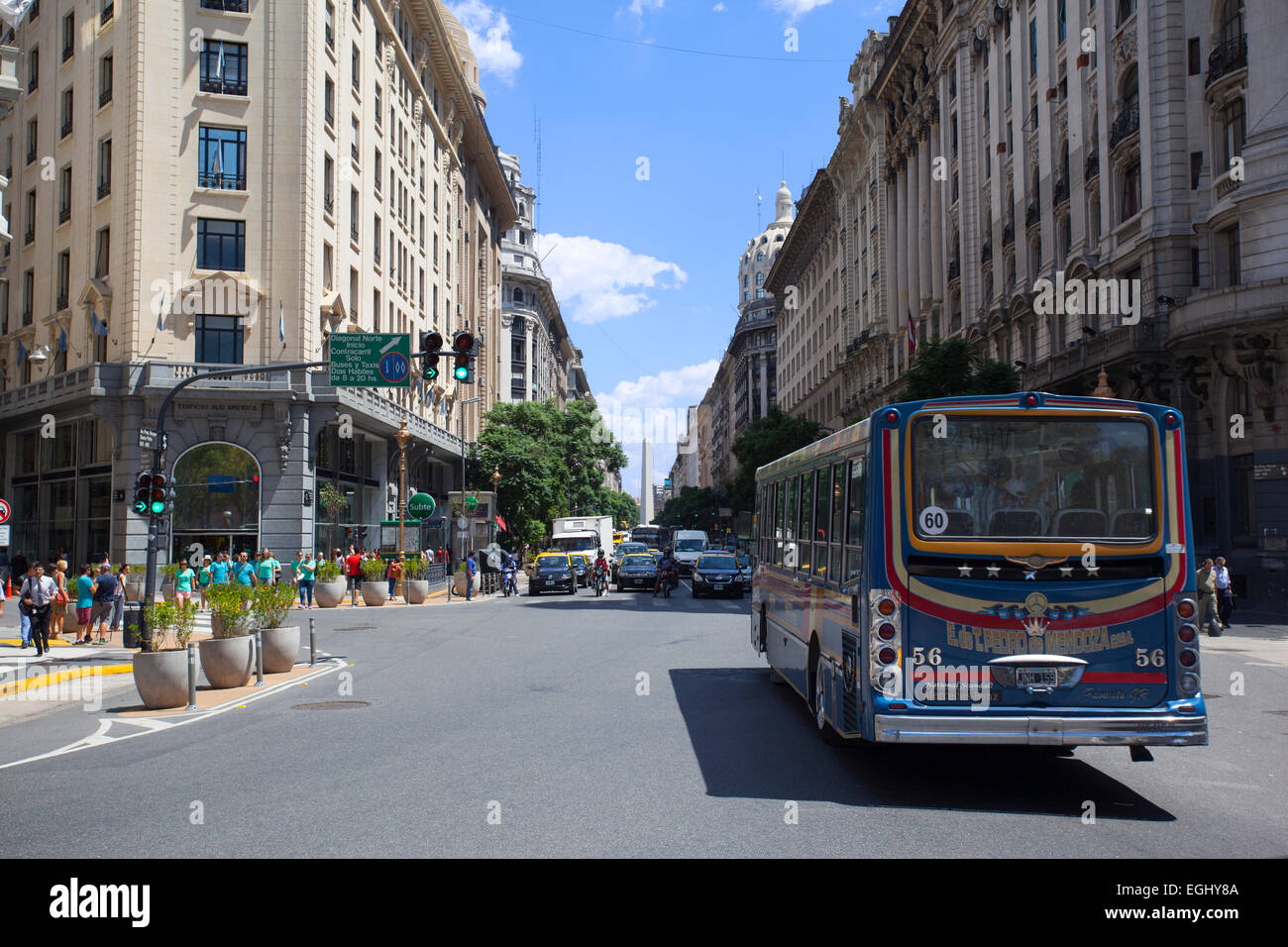 Bus on Avenida Roque Saenz Pena (Diagonal Norte). Buenos Aires, Argentina. Stock Photo