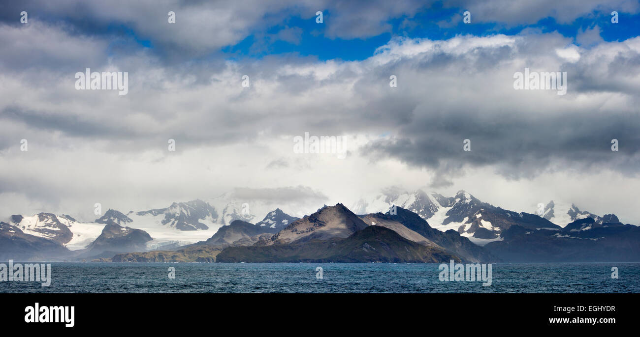 South Georgia, coastal mountains south of Grytviken, panoramic Stock Photo