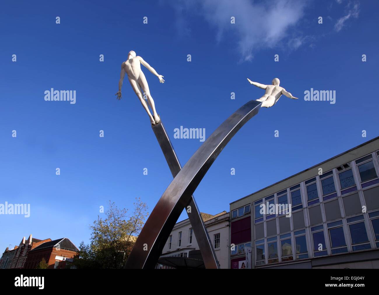 The steel sculpture called Discovery on Abington Street, Northampton, commemorating Francis Crick,one of the founders of DNA Stock Photo