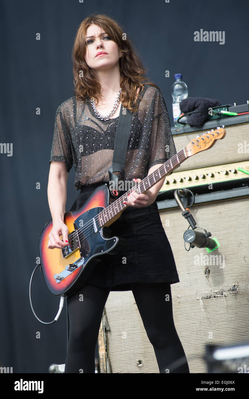 Blood Red Shoes performs at Leeds Festival, Leeds, Engand Featuring: Blood Red  Shoes,Laura-Mary Carter Where: Leeds, United Kingdom When: 23 Aug 2014  Stock Photo - Alamy