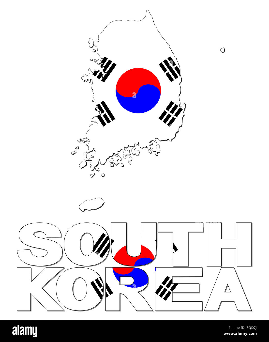 South Korea map flag and text illustration Stock Photo