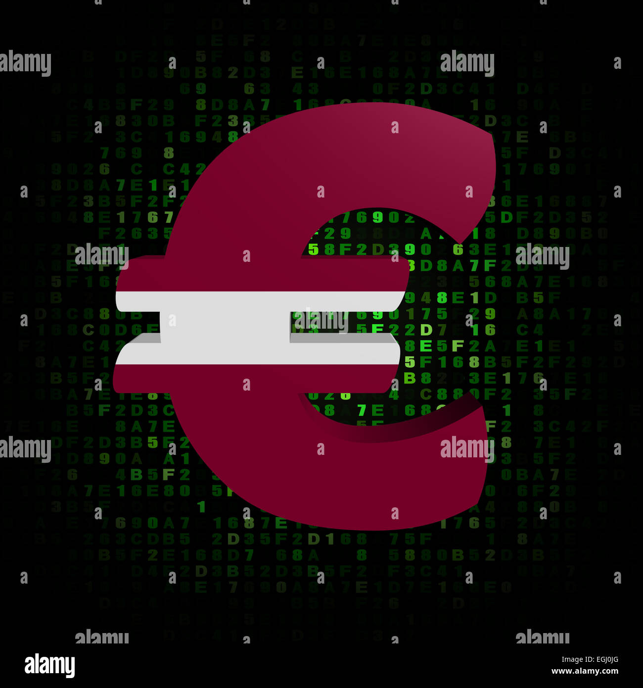 Euro symbol with Latvian flag on hex code illustration Stock Photo - Alamy