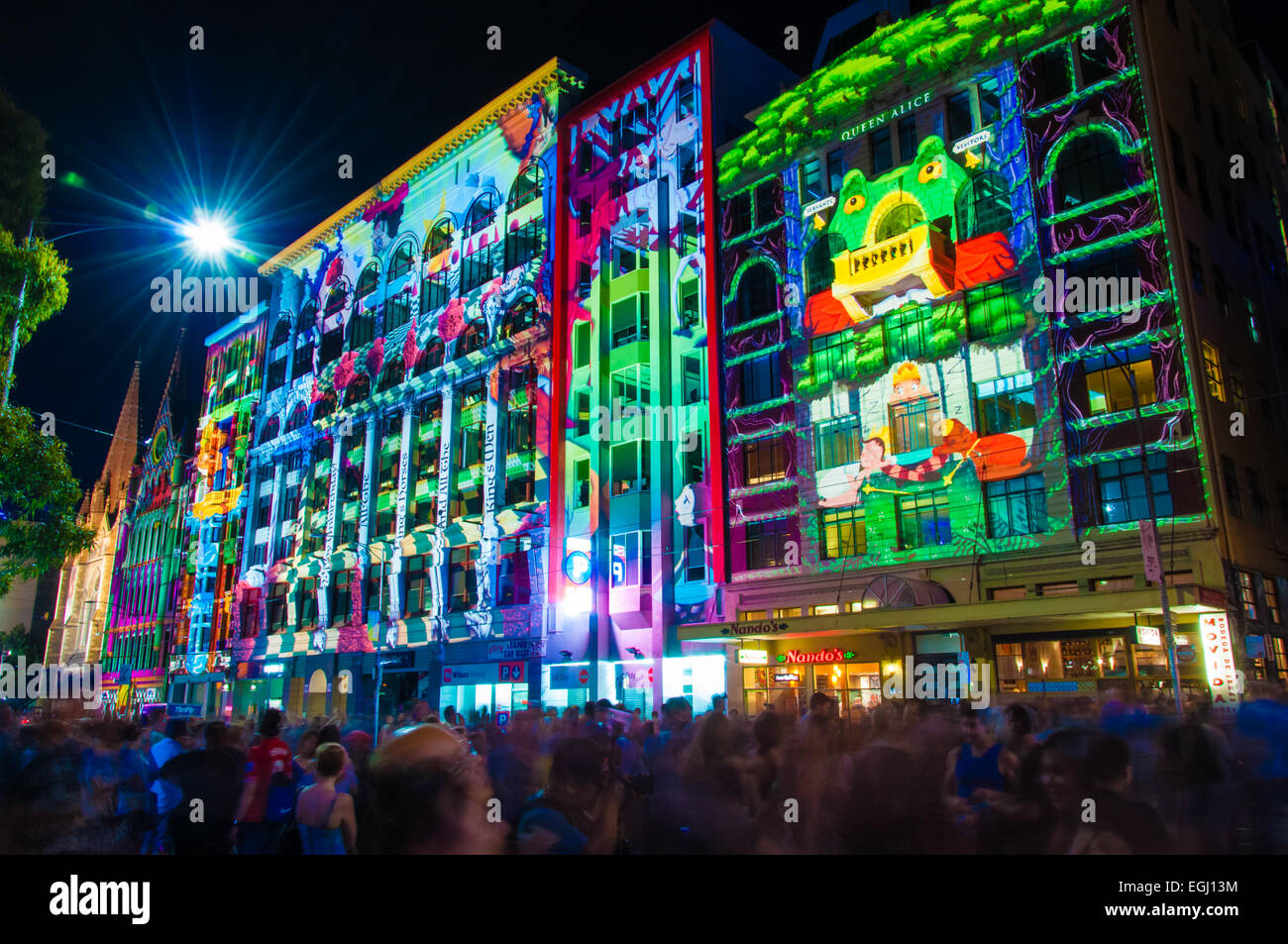 Art Colorful Projections Over Historical Buildings During White