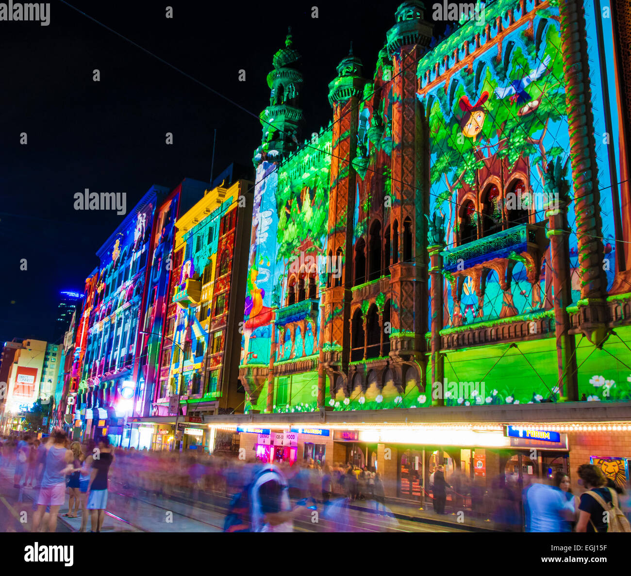 Art Colorful Projections Over Historical Buildings During White