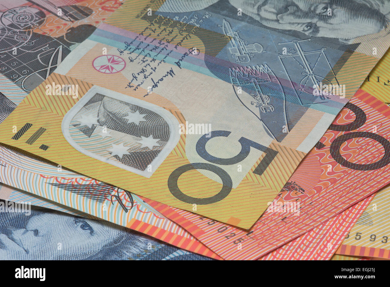 Close Up pile of Australian Money Stock Photo