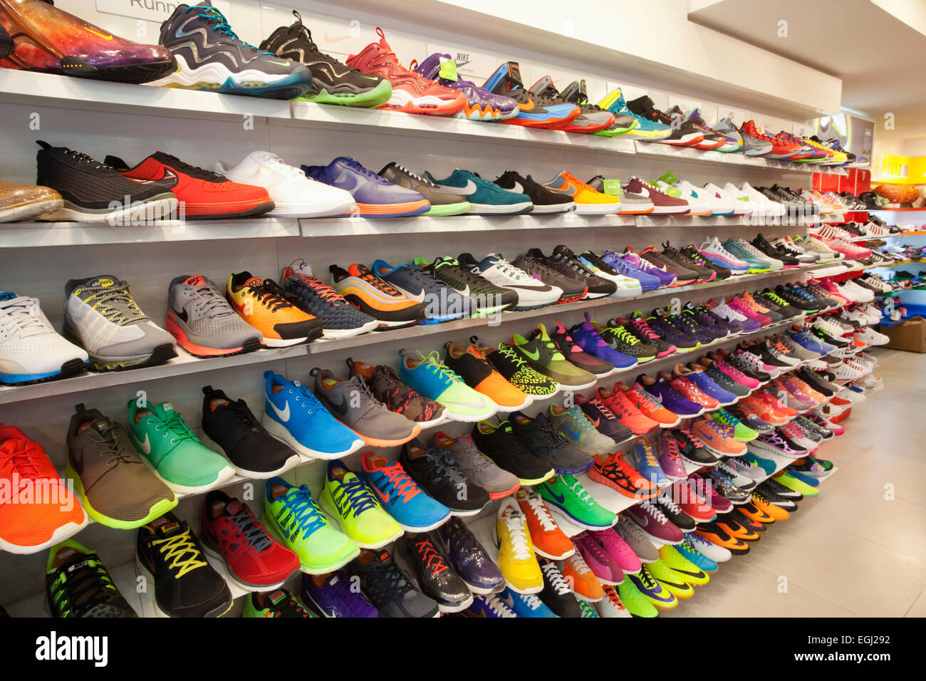 China, Hong Kong, Kowloon, Mongkok, Sneakers Street, Shop Display Stock ...