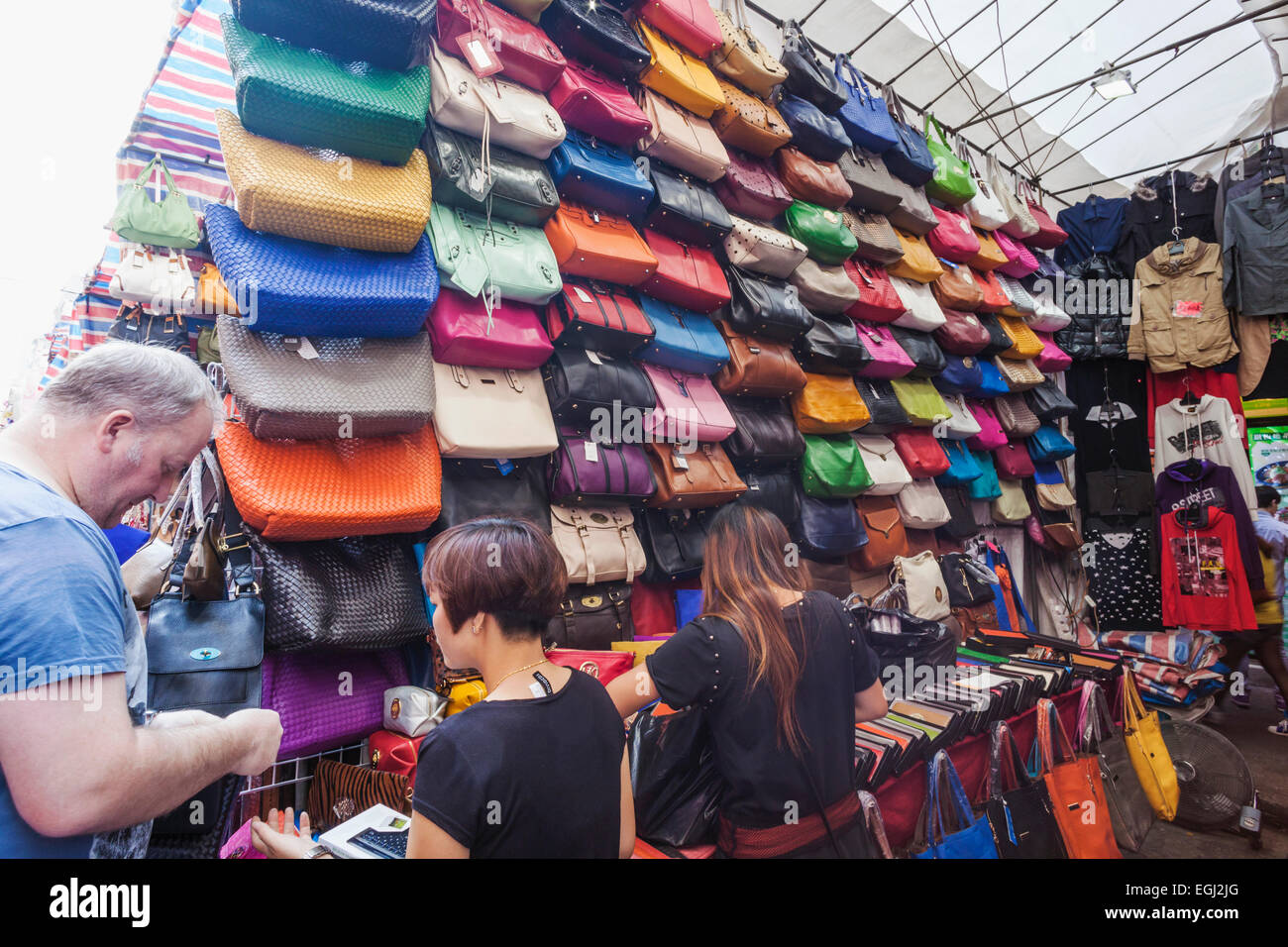 China, Hong Kong, Kowloon, Mong Kok, Ladies Market, Display of Leather