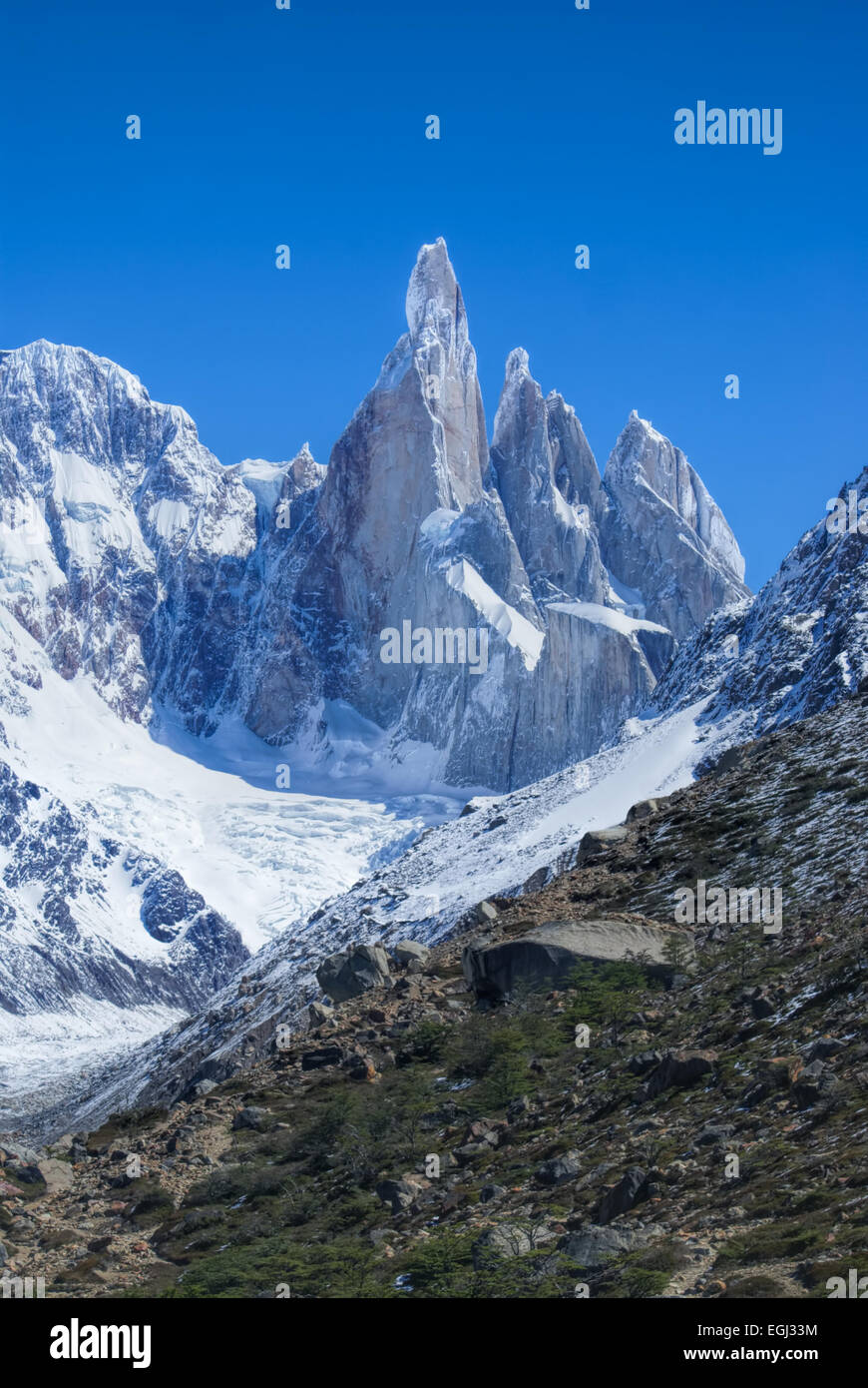 Breathtaking view of high mountains in Los Glaciares National Park Stock Photo