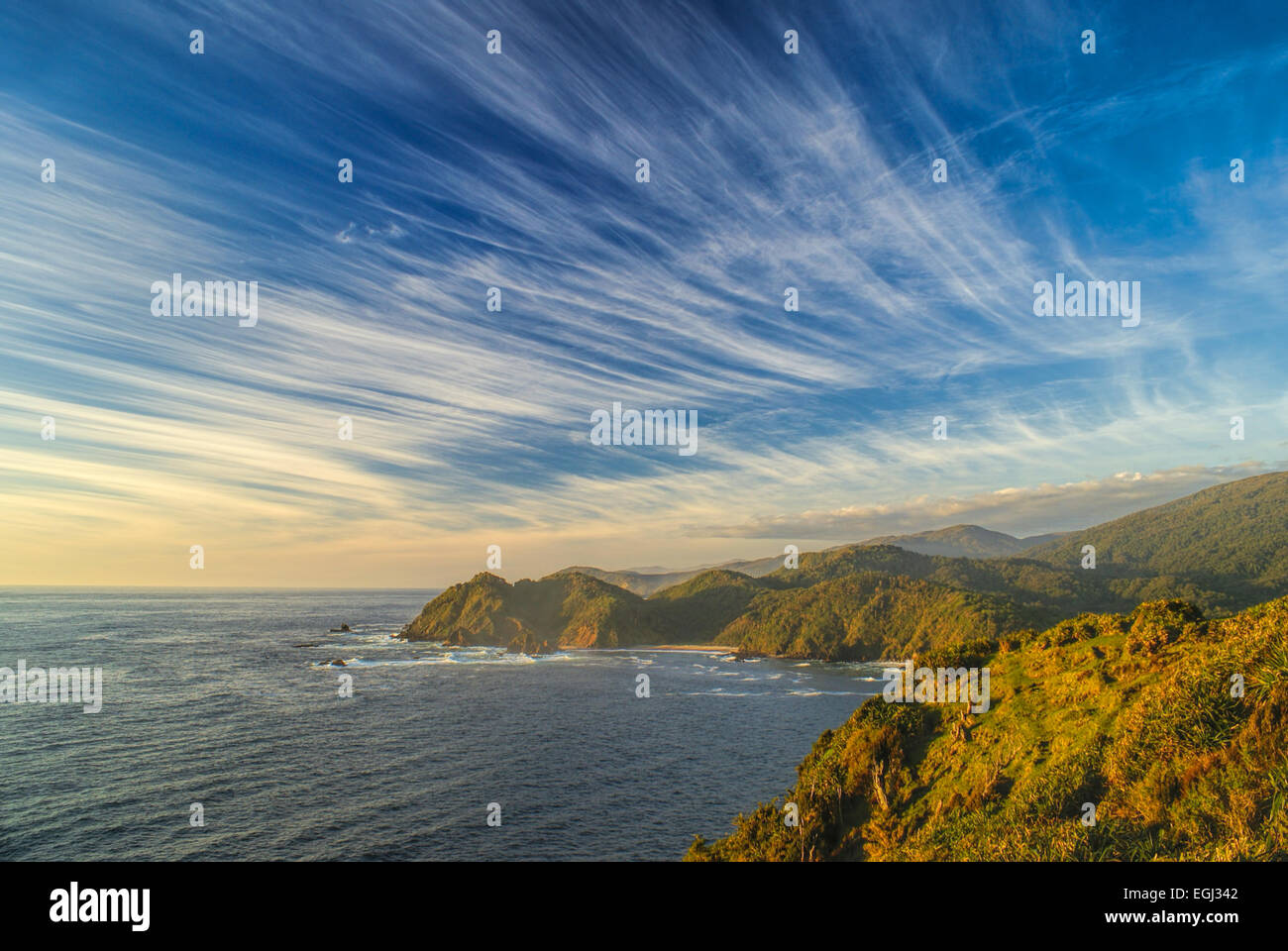 Amazing view of windswept sky over Chiloe National Park Stock Photo
