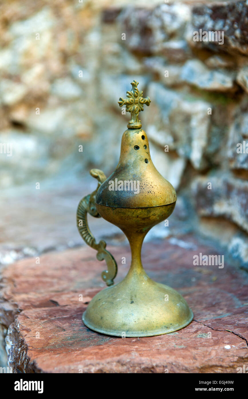 Griechenland, Insel Tilos, Kloster Panteleimonas, Weihrauchgefäß Stock Photo