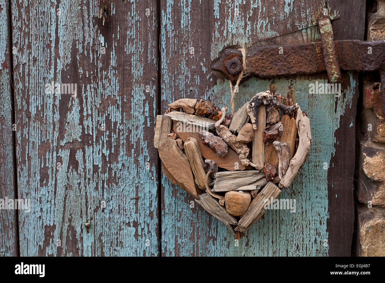 Herz aus Treibholz, Holz, Tür Stock Photo