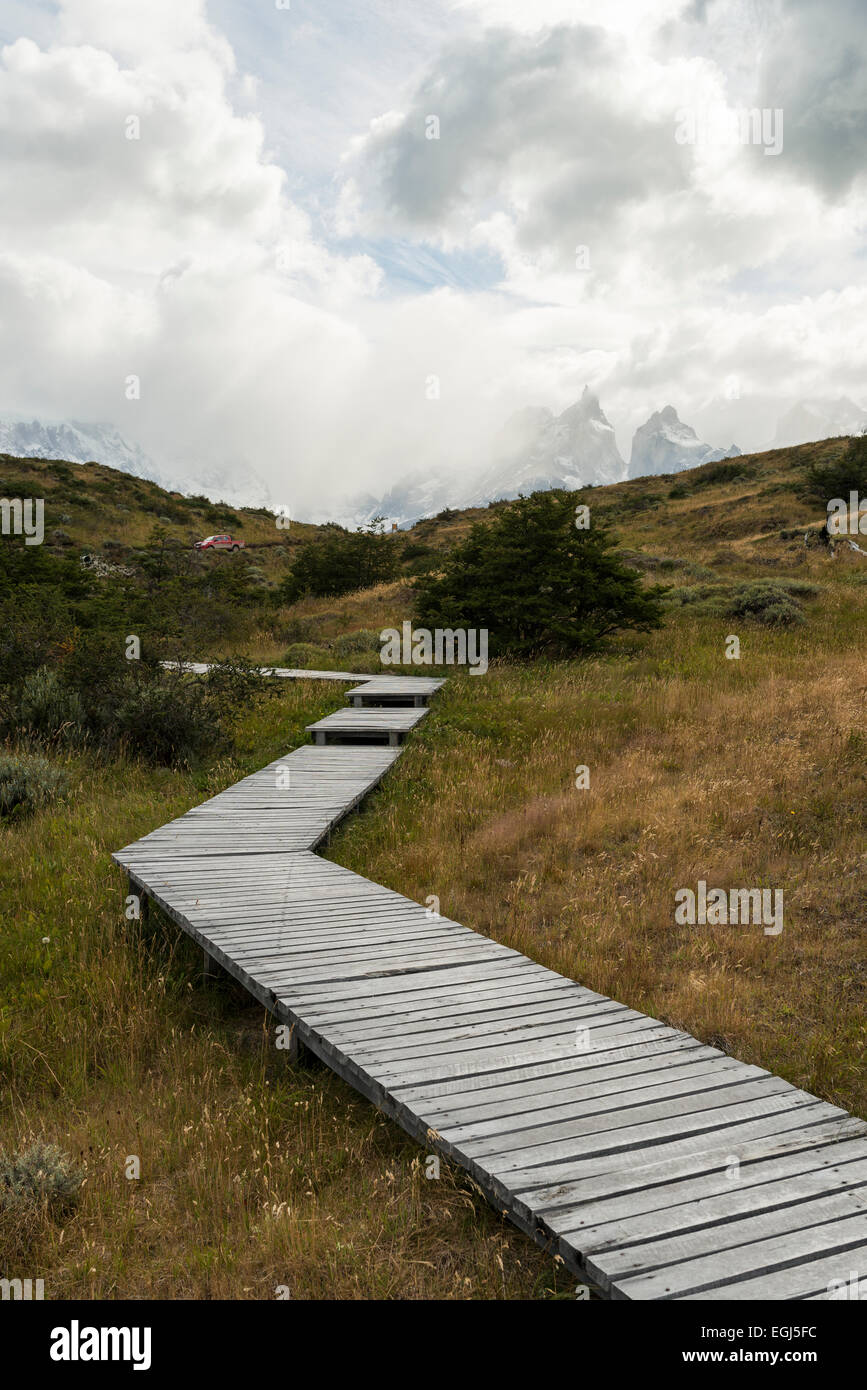 Path near The Hotel Explora, Torres del Paine National Park, Patagonia, Chile Stock Photo